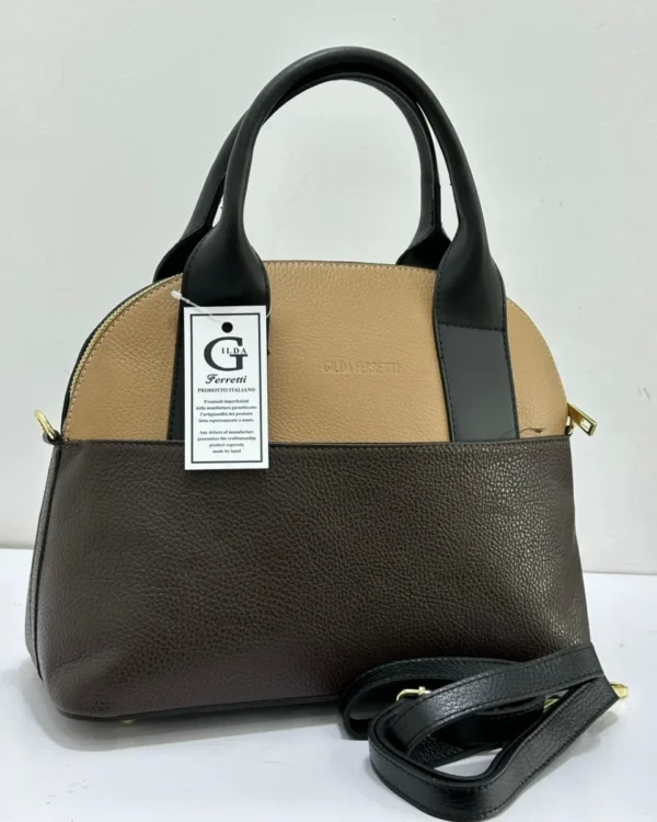 gilda-ferretti-two-tone-dome-satchel-bag-brown-beige-bl Gilda Ferretti Dome Satchel