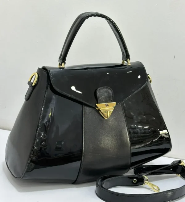 vintage-patent-leather-top-handle-bag-black-gold-triang Cerruti 1881 Two-Tone