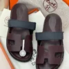 Hermès Chypre Burgundy & Navy Slide Sandals Hermès Chypre Burgundy & Navy H-Cutout Slide Sandals Nigeria