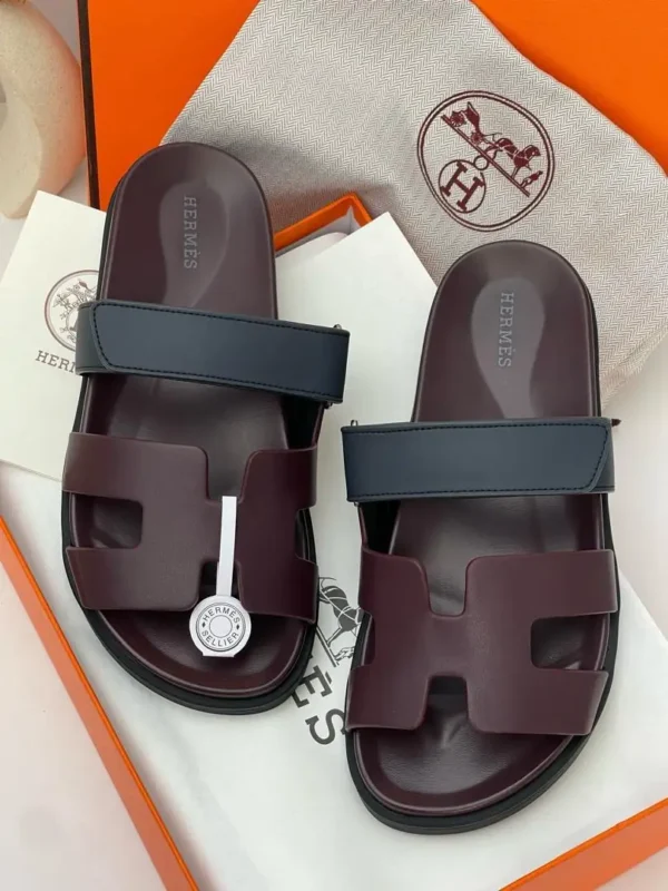 Hermès Chypre Burgundy & Navy Slide Sandals Hermès Chypre Burgundy & Navy H-Cutout Slide Sandals Nigeria