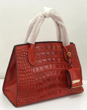 Prada red-croc-embossed-structured-tote-bag-mixed-texture-gold-hardware-nigeria Prada Red croc-embossed structured tote bag with mixed texture panels gold hardware and side pocket Nigeria