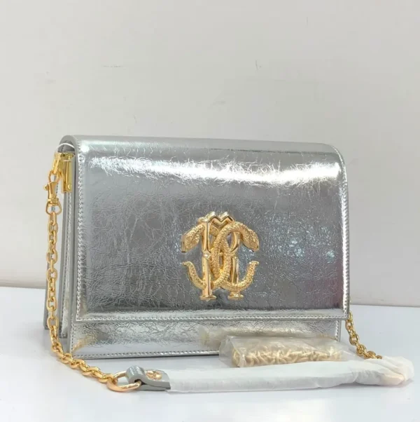 Roberto Cavalli Patent silver Leather Shoulder Bag Roberto Cavalli Patent Leather Shoulder Bag
