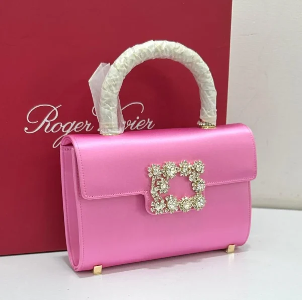 roger-vivier-flower-strass-top-handle-pink-satin-crystal-nigeria Roger Vivier Flower Strass top handle bag pink satin with crystal buckle Nigeria