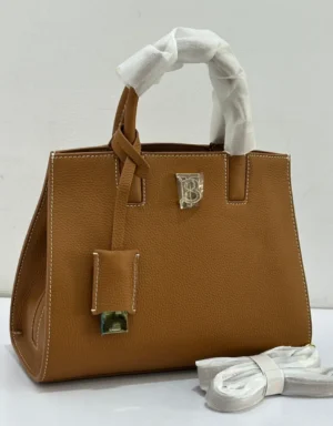 Burberry Frances tote bag tan saddle brown Italian-tanned pebbled leather with TB Thomas Burberry monogram and gold hardware Nigeria