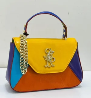 Cerruti 1881 multicolor flap top handle bag yellow orange purple teal colorblock Nigeria