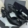 Chanel cap-toe slingback block heel all black leather with crystal CC logo Nigeria