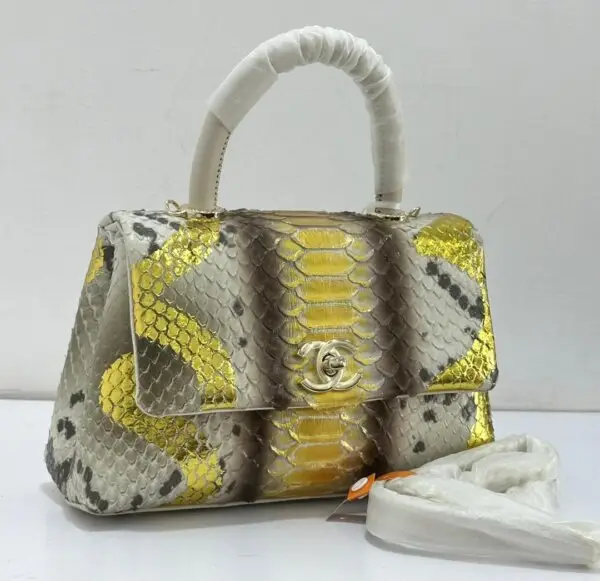 Chanel Coco Handle mini bag yellow and grey python print leather with silver CC turn-lock clasp Nigeria