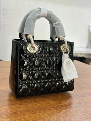 dior-lady-dior-medium-bag-black-patent-leather-cannage-quilting-gold-hardware-nigeria Dior Lady Dior medium bag black patent leather with cannage quilting and gold CD hardware Nigeria