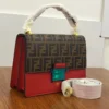 fendi-kan-i-top-handle-ff-monogram-red-leather-teal-clasp-nigeria Fendi KAN I top handle FF monogram flap with red leather and teal F clasp Nigeria
