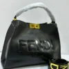 fendi-peekaboo-iseeu-large-black-leather-gold-twist-lock-nigeria Fendi Peekaboo ISeeU large black leather bag with embossed FENDI ROMA logo and gold twist-lock Nigeria