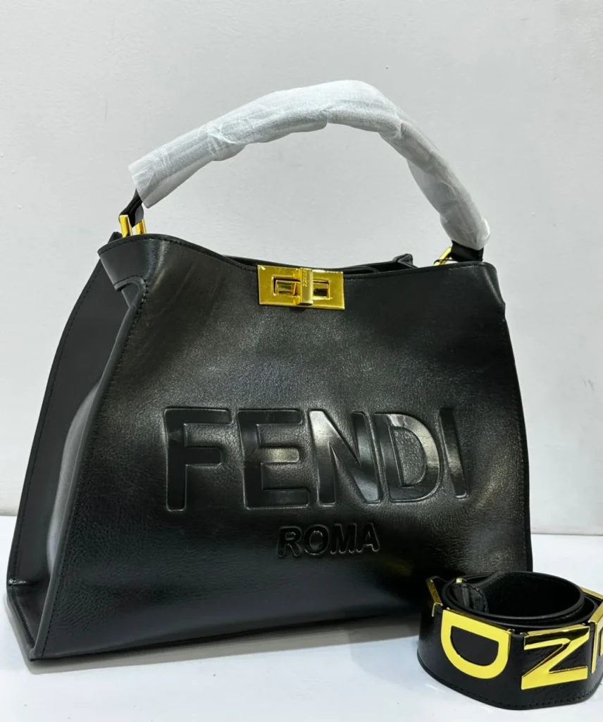 Fendi Peekaboo ISeeU large black leather bag with embossed FENDI ROMA logo and gold twist-lock Nigeria