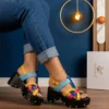 fiorenza-platform-wedge-sandal-multicolour-blue-yellow-pink-gold-studs-nigeria Fiorenza platform wedge sandal multicolour blue yellow pink leather straps with gold stud detail Nigeria