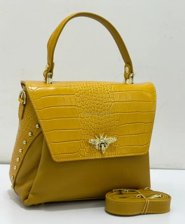 gilda-ferretti-croc-embossed-bee-top-handle-bag-mustard Gilda Ferretti Bee