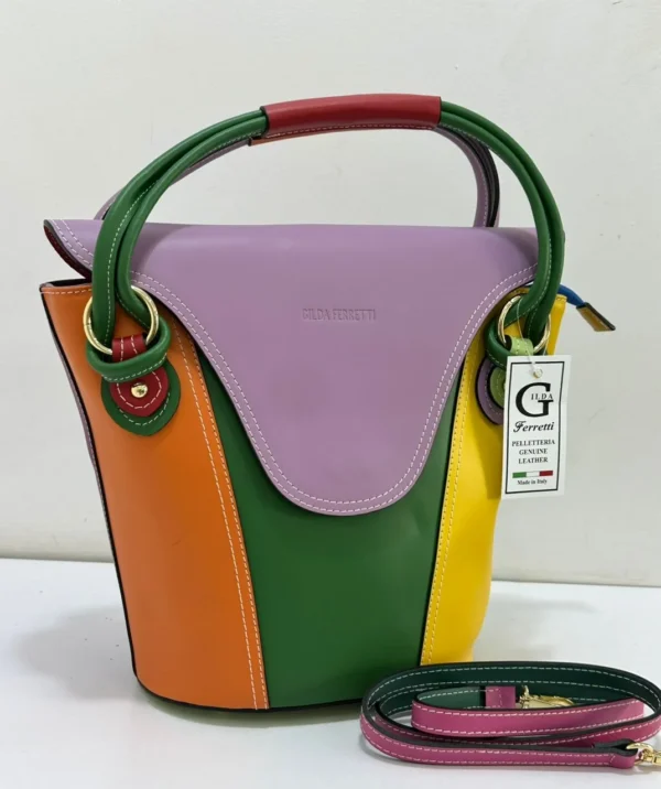 gilda-ferretti-multicolor-bucket-tote-lilac-orange-green-yellow-nigeria Gilda Ferretti multicolor bucket tote lilac orange green yellow colorblock Italian genuine leather Nigeria