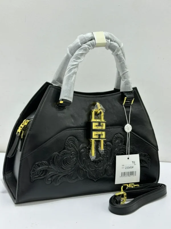 givenchy-antigona-lock-top-handle-bag-black-leather-gold-4g-lock-floral-emboss-nigeria Givenchy Antigona lock top handle bag black leather with gold 4G padlock hardware and floral embossed detail Nigeria
