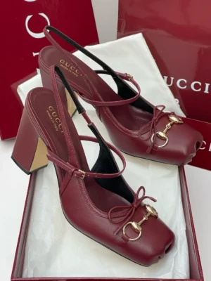 Gucci Horsebit slingback block heel burgundy dark red leather with gold Horsebit and bow detail Nigeria