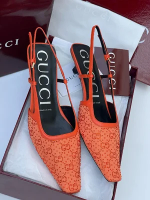 gucci-tom-gg-crystal-slingback-kitten-heel-orange-moire-monogram-nigeria Gucci Tom GG crystal slingback kitten heel orange moiré fabric with tonal crystal GG monogram Nigeria