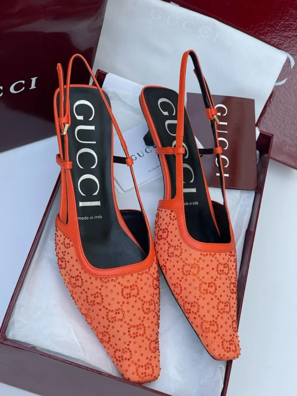 gucci-tom-gg-crystal-slingback-kitten-heel-orange-moire-monogram-nigeria Gucci Tom GG crystal slingback kitten heel orange moiré fabric with tonal crystal GG monogram Nigeria