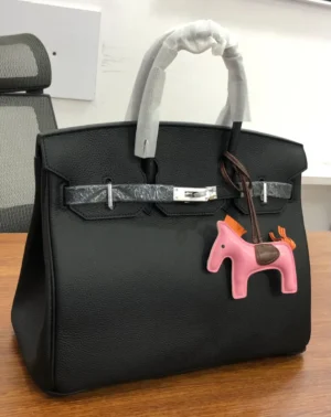 Hermès Birkin 30 black Togo leather with palladium silver hardware and pink Rodeo horse charm Nigeria