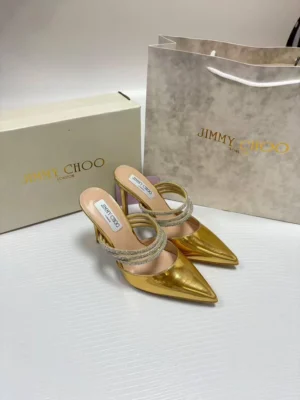 Jimmy Choo Bing mule gold metallic patent leather with crystal-embellished strap Nigeria
