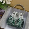 Jimmy Choo Bon Bon crystal embellished bucket bag silver to emerald green gradient with crystal ring handle in branded box Nigeria