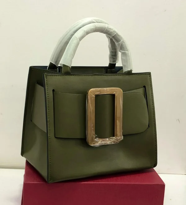 Boyy Olive green leather oversized resin buckle top handle bag structured silhouette – Pamzy Wears Lagos