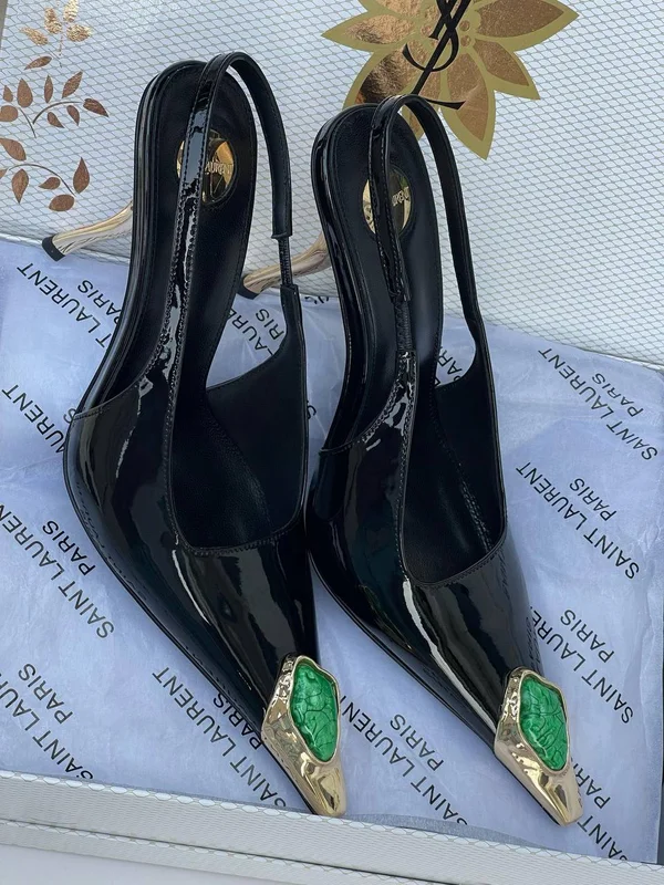 saint-laurent-opyum-slingback-pumps-black-patent-gold-malachite-nigeria Saint Laurent Opyum slingback pumps black patent leather with gold and green malachite toe cap Nigeri