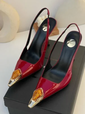 Saint Laurent Opyum slingback pumps black patent leather with gold and Gem malachite toe cap Nigeria