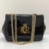 roberto-cavalli-crown-logo-patent-shoulder-bag-black-gold-chain-nigeria Roberto Cavalli crown logo patent leather shoulder bag black with gold crown RC monogram hardware and chunky gold chain strap Nigeria