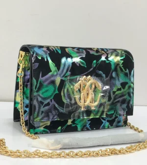 roberto-cavalli-iridescent-floral-print-shoulder-bag-black-green-gold-rc-logo-chain-nigeria