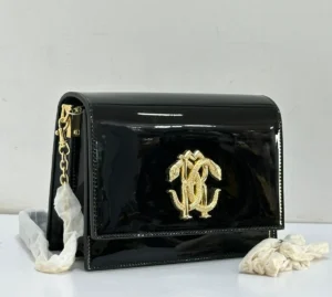 roberto-cavalli-patent-leather-shoulder-bag-black-gold-rc-logo-chain-nigeria-2