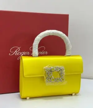 Roger Vivier Flower Strass top handle bag yellow satin with crystal buckle Nigeria