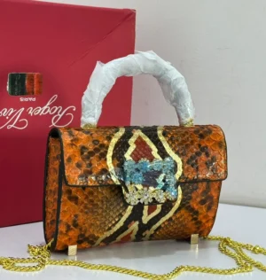 Roger Vivier orange python-print mini top handle bag with crystal buckle Nigeria