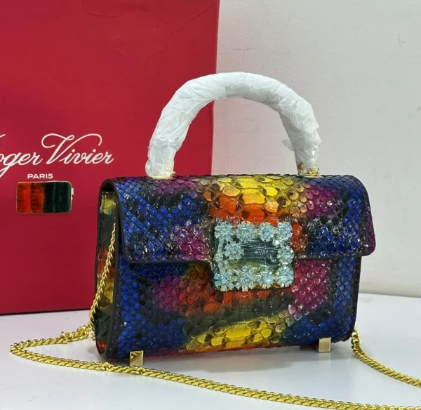 Roger Vivier multicolour python print crystal clasp box clutch gold chain – Pamzy Wears Lagos