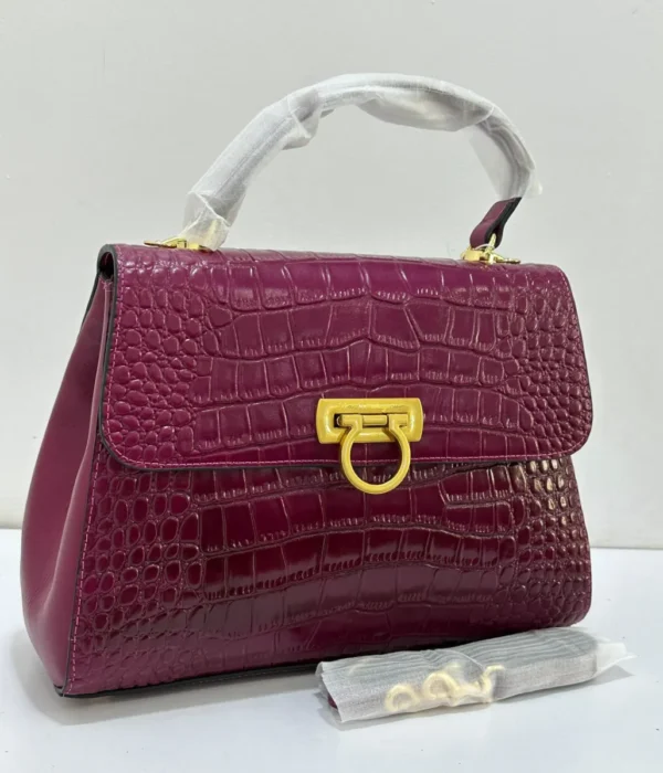 Salvatore Ferragamo Sofia top handle bag burgundy wine croc-embossed leather with gold Gancini flip-lock clasp Nigeria