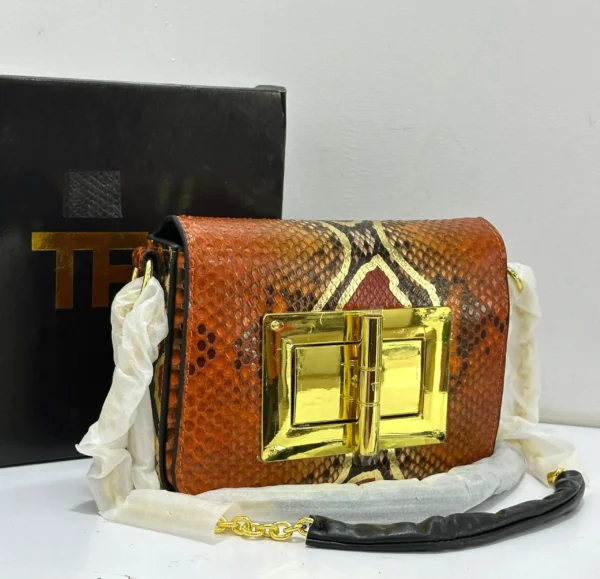 : Tom Ford Natalia crossbody bag in burnt orange python skin with gold turn-lock, Pamzy Wears