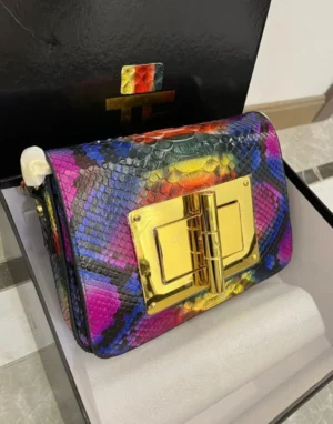 tom-ford-natalia-clutch-crossbody-multicolor-python-gold-turn-lock-nigeria Tom Ford Natalia clutch crossbody multicolor python with large gold turn-lock Nigeria