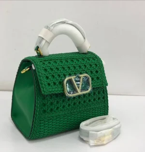 valentino-vsling-woven-top-handle-green-raffia-gold-vlogo-nigeria Valentino VSling woven top handle bag green raffia crochet with gold VLogo Nigeria