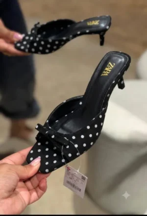 Zara black and white polka dot kitten heel mule with bow detail Nigeria