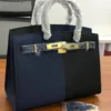 Hermes Navy and black two-tone structured leather tote with gold hardware Hermes-Navy-and-black-two-tone-structured-leather-tote-with-gold-hardware.