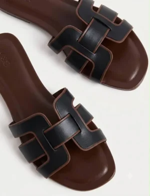 hermes-black-leather-h-cutout-flat-slide-sandal