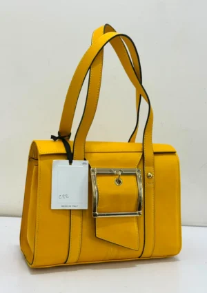 Cerruti-Italian-Yellow-Oversized-Buckle-Shoulder-Bag