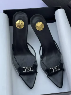 YSL Black Rhinestone Cassandra Sandals