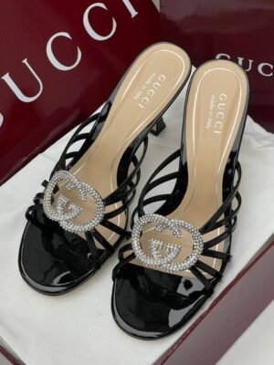 Gucci crystal GG black patent leather high-heel sandals Lagos Nigeria