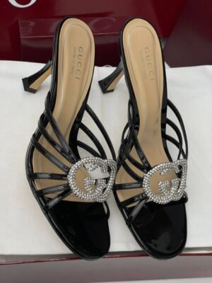 Gucci crystal GG black patent leather high-heel sandals Lagos Nigeria