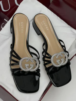 Gucci black patent leather low-heeled sandals with crystal GG logo LAGOS NIGERIA